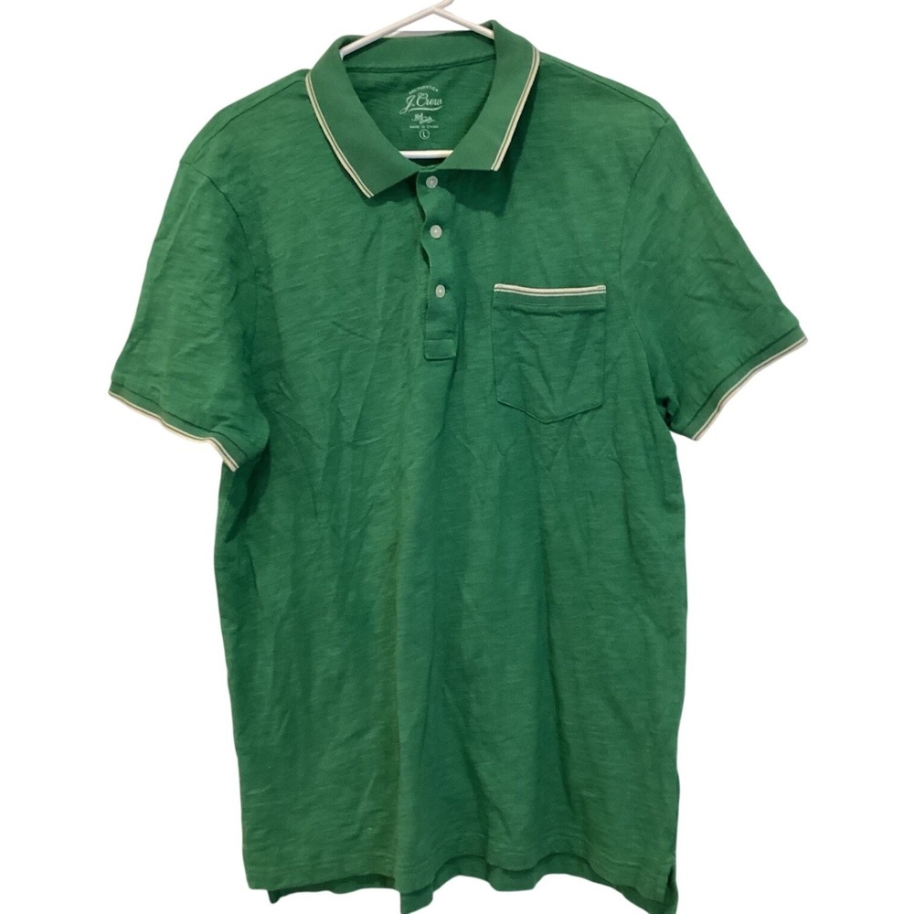 J. Crew Mens Golf Polo‎ Green Cotton Slub - Large